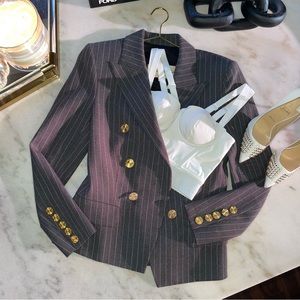 Alexandre Vauthier Pinstriped Double Breasted Blazer in Steel Grey Jacquard
